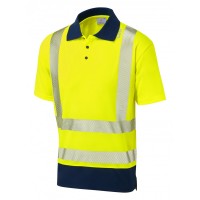 Leo Workwear Mortehoe Hi-Vis Yellow/Navy Polo Shirts